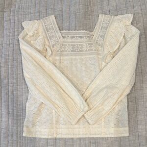 Madewell Cream Ruffled Blouse with Flutter Sleeves